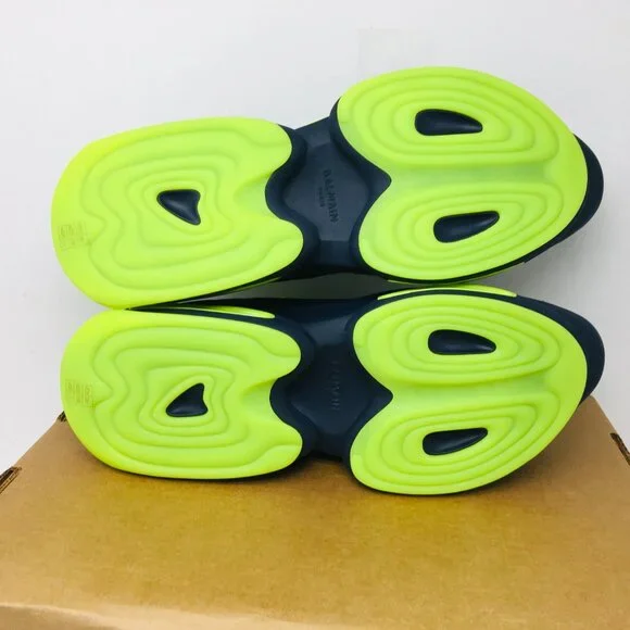 Balmain B Bold Low Top Suede/Leather Sneaker Bleu Marine/Fluorescent Yellow 12 M